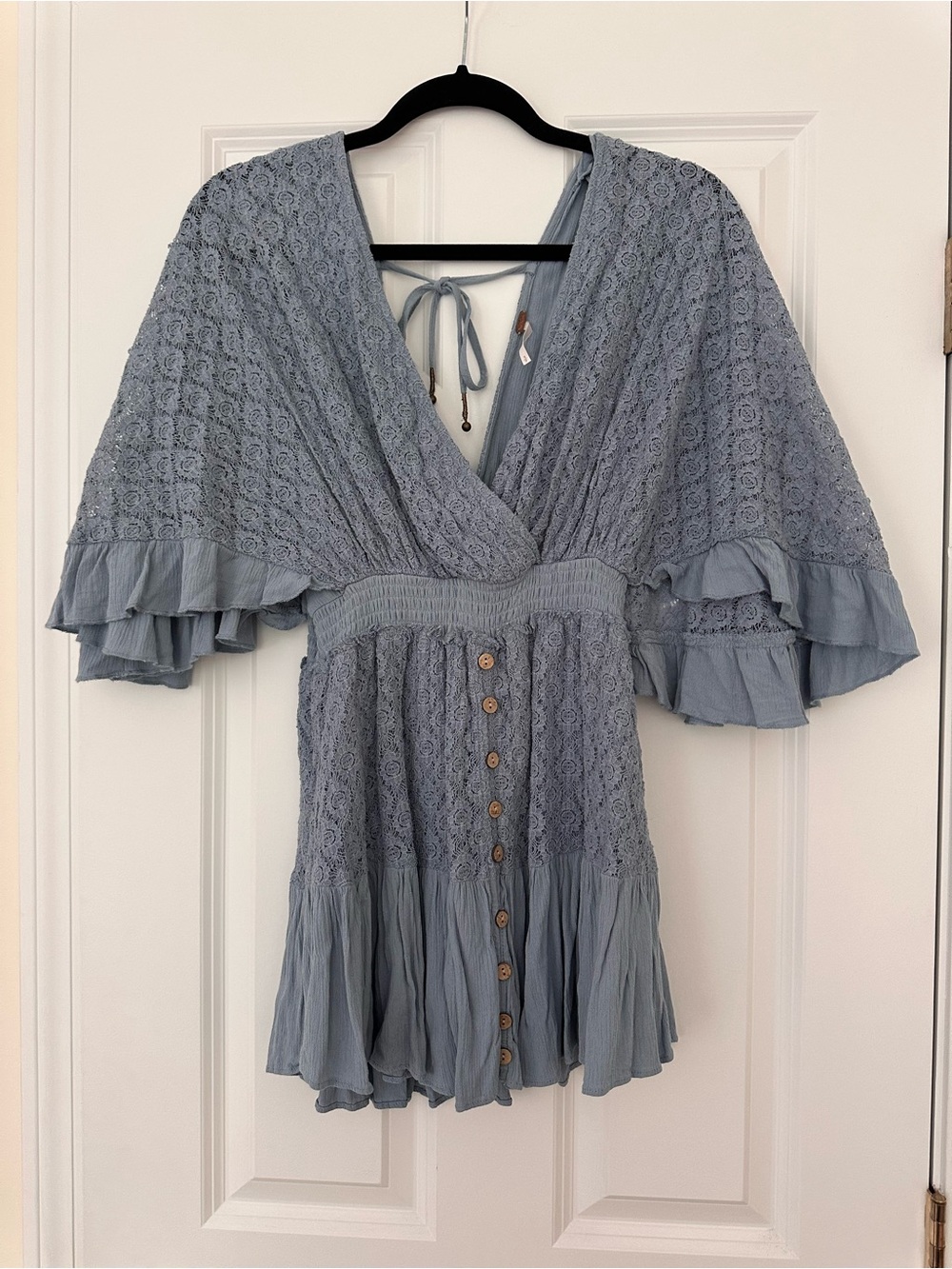 Free People Blue Lace & Ruffle Short Jumpsuit Romper